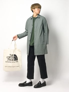 「ワークパンツ」｜「アイテム（ステンカラーコート）」を使った、Ryoさん（メンズ・173cm）の春コーディネート