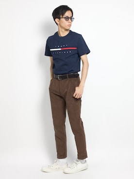 「TOMMY HILFIGER（トミーヒルフィガー）のアイテム（Tシャツ/カットソー）」を使った、Ryoさん（メンズ・173cm）の夏コーディネート