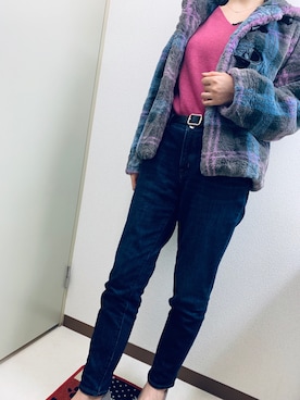 「ZOZO（ゾゾ）のスリムテーパードデニムパンツ［WOMEN］（デニムパンツ）」を使った、ゆいりさん（レディース・165cm）の冬コーディネート