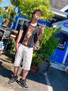 「Doublefocus（ダブルフォーカス）のアイテム（トップス）」を使った、SHINSUKEさん（メンズ・179cm）の夏コーディネート