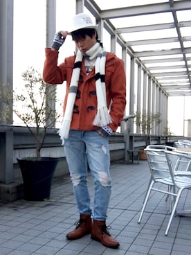 「アイテム（ダッフルコート、オレンジ系）」を使った、SHINSUKEさん（メンズ・179cm）の冬コーディネート