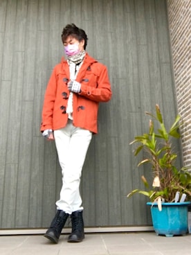 「アイテム（ダッフルコート、オレンジ系）」を使った、SHINSUKEさん（メンズ・179cm）の冬コーディネート