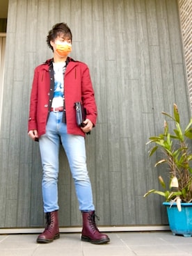 「アイテム（トレンチコート、レッド系）」を使った、SHINSUKEさん（メンズ・179cm）の冬コーディネート
