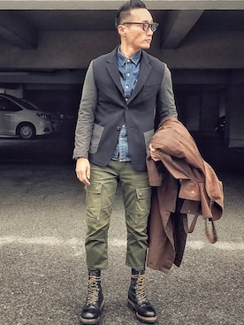 「Levi's（リーバイス）のアイテム（カーゴパンツ）」を使った、Leeさん（メンズ・174cm）の冬コーディネート