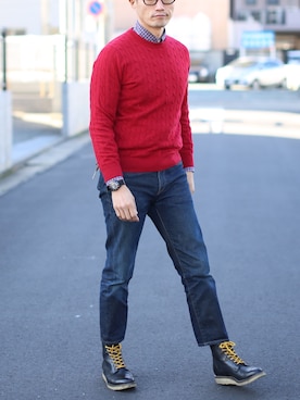 「URBAN RESEARCH（アーバンリサーチ）のアイテム（ブーツ）」を使った、Leeさん（メンズ・174cm）の冬コーディネート
