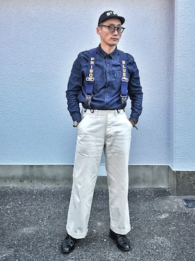 「アイテム（サスペンダー）」を使った、Leeさん（メンズ・174cm）の冬コーディネート