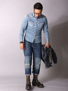 「501（ゴーマルイチ）のアイテム」を使った、Leeさん（メンズ・174cm）の春コーディネート