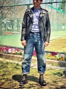 「501（ゴーマルイチ）のアイテム」を使った、Leeさん（メンズ・174cm）の春コーディネート