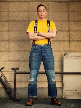 「アイテム（サスペンダー）」を使った、Leeさん（メンズ・174cm）の春コーディネート