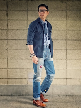 「EBBETS FIELD FLANNELS（エベッツフィールドフランネルズ）のアイテム」を使った、Leeさん（メンズ・174cm）の春コーディネート