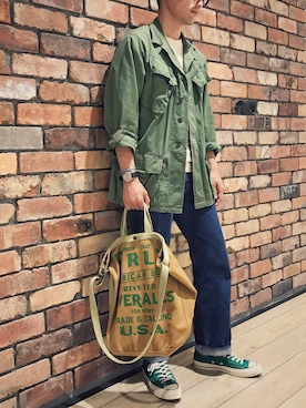 「501（ゴーマルイチ）のアイテム」を使った、Leeさん（メンズ・174cm）の春コーディネート