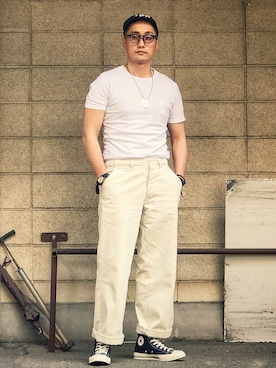 「EBBETS FIELD FLANNELS（エベッツフィールドフランネルズ）のアイテム」を使った、Leeさん（メンズ・174cm）の夏コーディネート