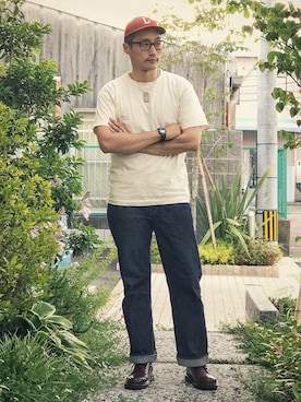 「EBBETS FIELD FLANNELS（エベッツフィールドフランネルズ）のアイテム」を使った、Leeさん（メンズ・174cm）の夏コーディネート