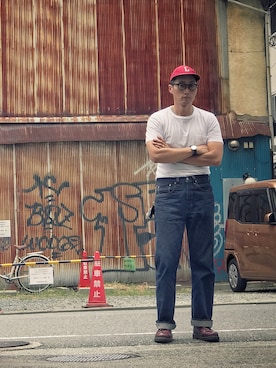 「EBBETS FIELD FLANNELS（エベッツフィールドフランネルズ）のアイテム」を使った、Leeさん（メンズ・174cm）の夏コーディネート