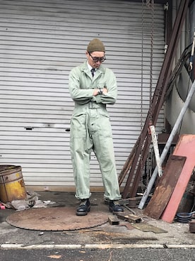 「アイテム（オールインワン・サロペット）」を使った、Leeさん（メンズ・174cm）の秋コーディネート