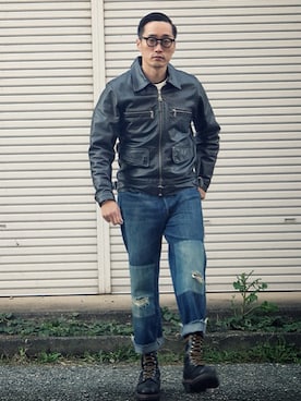 「501（ゴーマルイチ）のアイテム」を使った、Leeさん（メンズ・174cm）の秋コーディネート