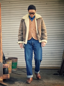 「アイテム（ベスト）」を使った、Leeさん（メンズ・174cm）の冬コーディネート