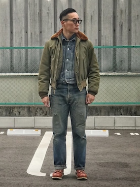 「Levi's」｜「アイテム（ミリタリージャケット）」を使った、Leeさん（メンズ・174cm）の冬コーディネート