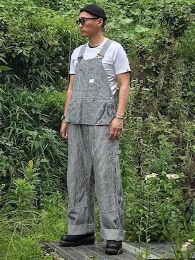 「アイテム（サロペット/オーバーオール）」を使った、Leeさん（メンズ・174cm）の夏コーディネート