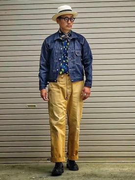 「アイテム（デニムジャケット）」を使った、Leeさん（メンズ・174cm）の夏コーディネート