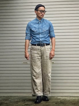 「BLUE BLUE（ブルーブルー）のアイテム（トップス）」を使った、Leeさん（メンズ・174cm）の夏コーディネート
