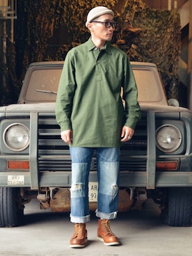 「501（ゴーマルイチ）のアイテム」を使った、Leeさん（メンズ・174cm）の春コーディネート