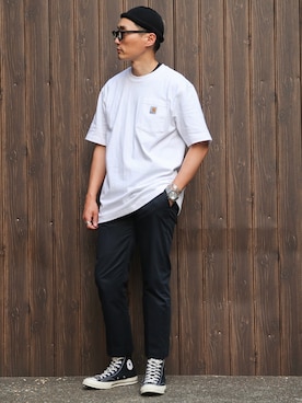 「GRILLO（グリーロ）のアイテム（ニットキャップ/ビーニー）」を使った、Leeさん（メンズ・174cm）の夏コーディネート