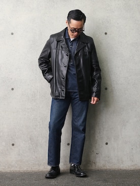 「リーバイス」｜「アイテム（ライダースジャケット）」を使った、Leeさん（メンズ・174cm）の秋コーディネート