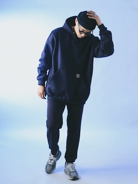 「Carhartt（カーハート）のアイテム（パーカー）」を使った、Leeさん（メンズ・174cm）の冬コーディネート