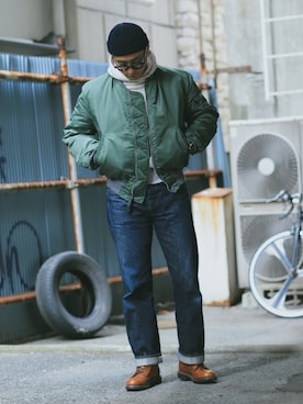 「アイテム（MA-1）」を使った、Leeさん（メンズ・174cm）の冬コーディネート