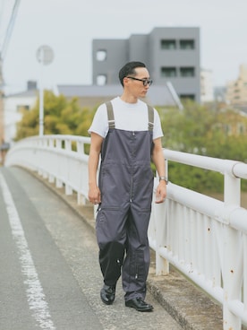 「ミリタリーコーデ」｜「アイテム（サロペット/オーバーオール）」を使った、Leeさん（メンズ・174cm）の春コーディネート