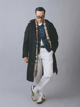 「アイテム（ステンカラーコート）」を使った、Leeさん（メンズ・174cm）の夏コーディネート