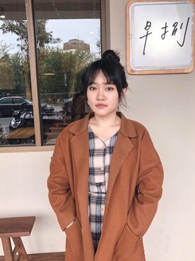 「NET（ネット）のアイテム（ダッフルコート）」を使った、蔡宜均さん（レディース・160cm）の春コーディネート