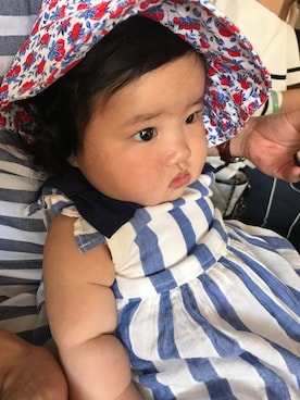 「0歳6ヶ月」｜「アイテム（帽子）」を使った、ふーちゃんさん（キッズ・70cm）の春コーディネート