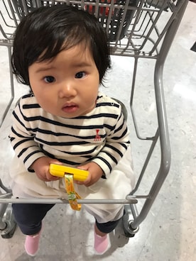 「UNIQLO（ユニクロ）のGIRLS レギンス（デニム・10分丈）（レギンス/スパッツ）」を使った、ふーちゃんさん（キッズ・70cm）の秋コーディネート