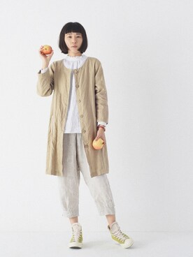 「日系极简」｜「アイテム（ノーカラージャケット）」を使った、SAHANさん（レディース・165cm）の秋コーディネート