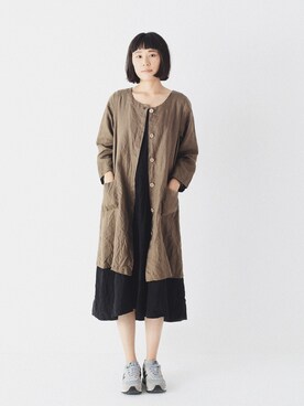 「日系极简」｜「アイテム（ノーカラージャケット）」を使った、SAHANさん（レディース・165cm）の秋コーディネート