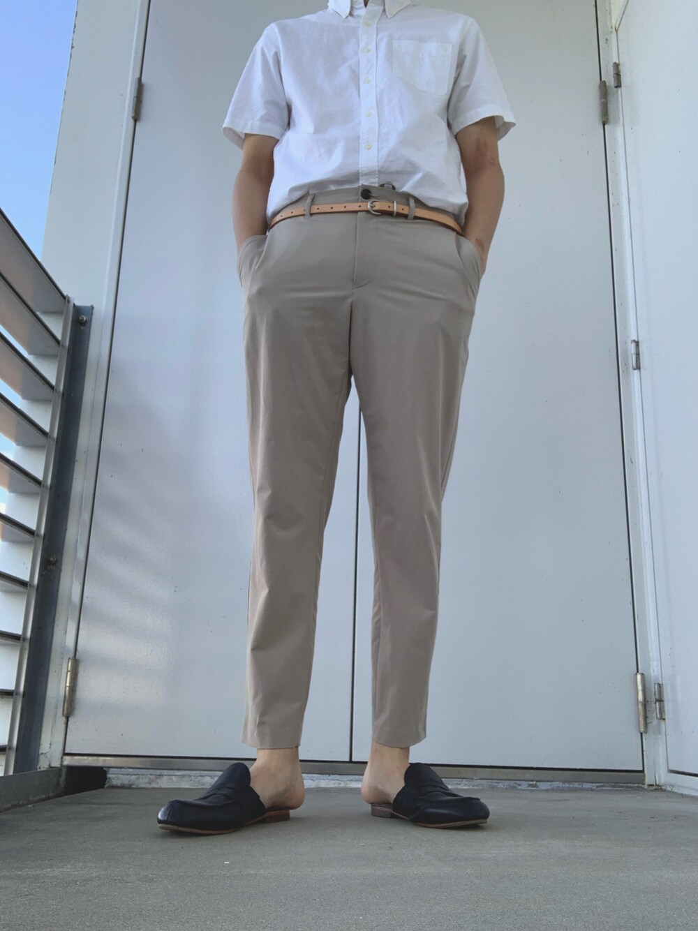 「Hender Schemeのアイテム（ベルト、ベージュ系）」を使った、duoさん（メンズ・181cm）の夏コーディネートの1枚目の写真