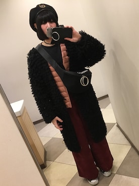 「ケーブルカーディガン」｜「アイテム（ハンチング/ベレー帽）」を使った、CHIHOOOOさん（レディース・164cm）の冬コーディネート