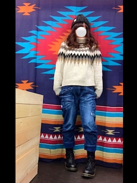 「チャイハネ（チャイハネ）のアイテム（ニットキャップ/ビーニー）」を使った、cuoreさん（レディース・157cm）の冬コーディネート