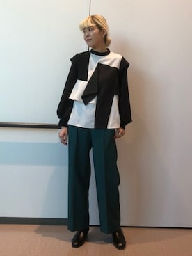 「#秋コーデ」｜「アイテム（スラックス）」を使った、Shoko Horikawaさん（レディース・165cm）の秋コーディネート