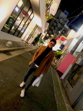 「BEAMS（ビームス）のアイテム（チェスターコート）」を使った、Naoyaさん（メンズ・178cm）の冬コーディネート