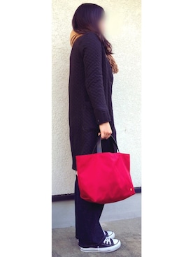 「アイテム（トートバッグ、レッド系）」を使った、naminanさん（レディース・160cm）の冬コーディネート