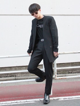 「アイテム（ノーカラージャケット）」を使った、いいださん（メンズ・175cm）の冬コーディネート