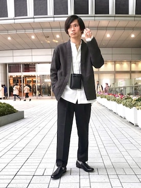 「ノーカラージャケット」｜つじかわさん（メンズ・173cm）の冬コーディネート