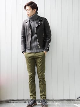 「新年一発目」｜「アイテム（ライダースジャケット）」を使った、KUROさん（メンズ・183cm）の冬コーディネート