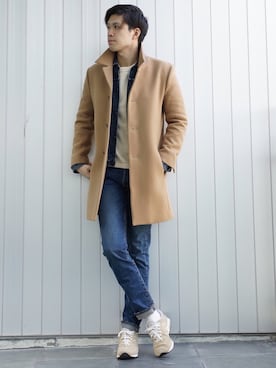 「KURO(クロ)のアイテム(ステンカラーコート)」を使った、KUROさん(メンズ・183cm)の冬コーディネート