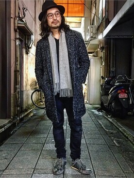 「H&M（エイチ・アンド・エム）のアイテム（デニムパンツ）」を使った、HARAさん（メンズ・172cm）の冬コーディネート