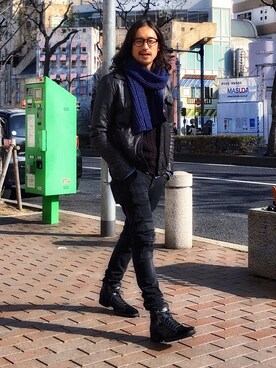 「H&M（エイチ・アンド・エム）のアイテム（デニムパンツ）」を使った、HARAさん（メンズ・172cm）の冬コーディネート