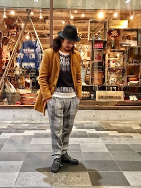 「アイテム（チェスターコート）」を使った、HARAさん（メンズ・172cm）の冬コーディネート